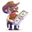 Cowboy has a fistfull of dollar bills