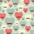 Valentine seamless pattern with heart and mustache.
