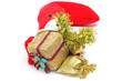 santa claus sock full of christmas ornaments