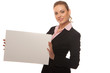 Business woman holding blank white card