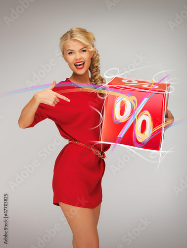 Photo: lovely woman in red dress with percent sign lovely woman in red dress with percent sign