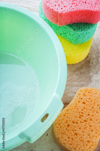 Photo: sponge and bucket to wash sponge and bucket to wash