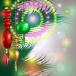 Merry Christmas background with beautiful balls and fireworks