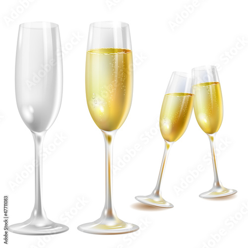 Vector: Two champagne glasses over white background Two champagne glasses over white background