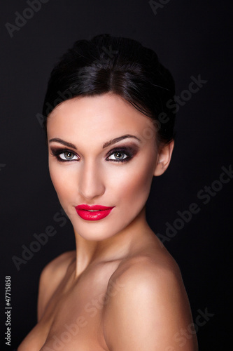 Photo: beautiful sexy young model with red lips,bright makeup beautiful sexy young model with red lips,bright makeup