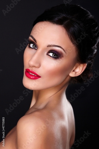 Photo: beautiful sexy young model with red lips,bright makeup beautiful sexy young model with red lips,bright makeup