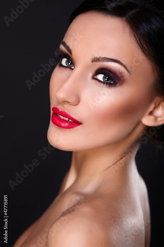 Photo: beautiful sexy young model with red lips,bright makeup beautiful sexy young model with red lips,bright makeup