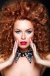 glamor sexy redhead model with red lips,bright makeup