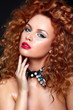 glamor sexy redhead model with red lips,bright makeup