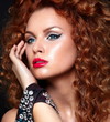 glamor sexy redhead model with red lips,bright makeup