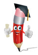 Pencil mascot graduating