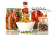 Delicious marinated mushrooms in bowl with marinades isolated