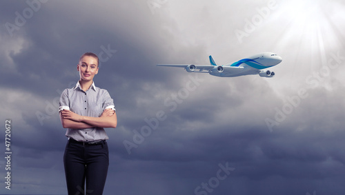 Photo: Business travelling collage with a plane Business travelling collage with a plane