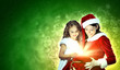 Little girl with christmas gifts and santa
