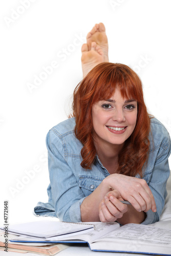 Photo: Redhead laying on her Redhead laying on her