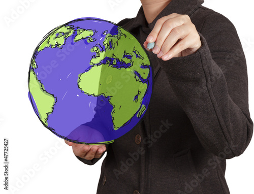 Photo: businessman hand drawing abstract globe businessman hand drawing abstract globe