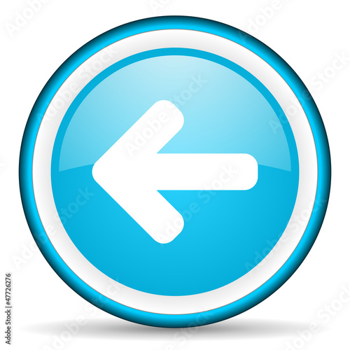 Illustration: arrow left blue glossy icon on white background arrow left blue glossy icon on white background