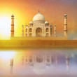 Taj Mahal India Sunset. Agra, Uttar Pradesh. Beautiful Palace wi