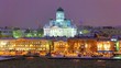 Winter night scenery of Helsinki, Finland