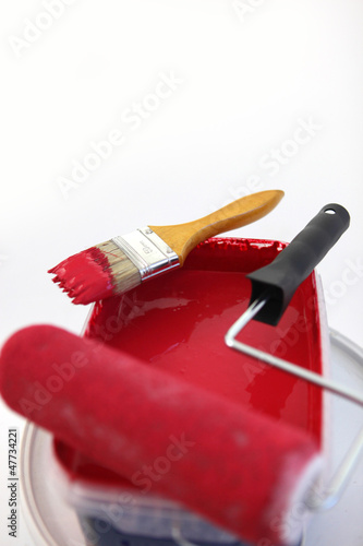 Photo: Paint pot, roller and brush Paint pot, roller and brush