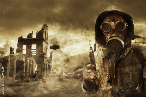 Photo: Post apocalyptic survivor in gas mask Post apocalyptic survivor in gas mask