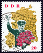 Postage stamp GDR 1963 Yuri Gagarin and map of DDR