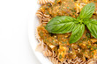 pasta in a creamy basil pesto sauce with chicken breast