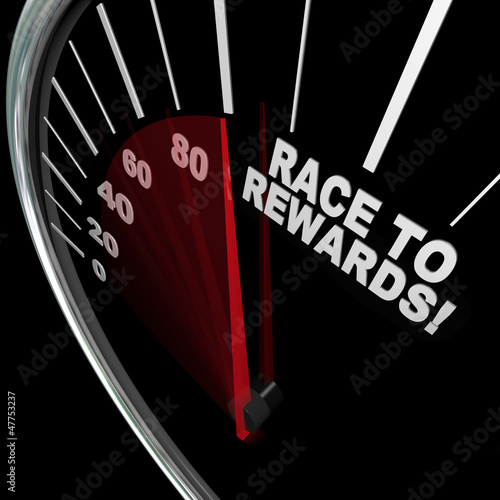 Illustration: Race to Rewards Speedometer Customer Loyalty Points Program Race to Rewards Speedometer Customer Loyalty Points Program