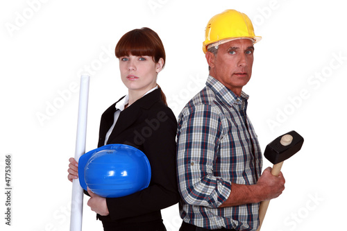 Photo: Architect and construction worker Architect and construction worker