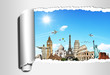 Travel the world concept torned paper monument