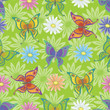 Seamless background, flowers and butterflies
