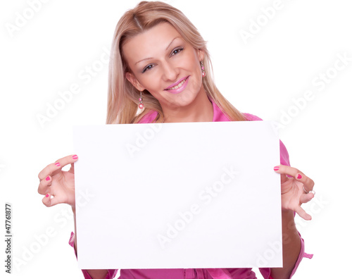 Photo: Blonde holding blank paper Blonde holding blank paper