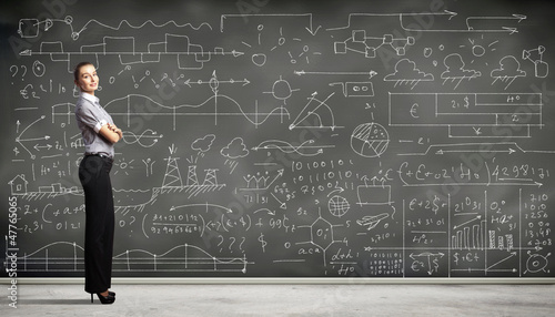 Photo: Business person against the blackboard Business person against the blackboard