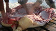 Pig slaughtered in a traditional way, in a small farm ...