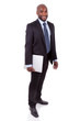 African Amercian business man holding a laptopn