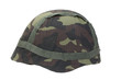 steel helmet with camouflaged cover isolated on white