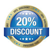 20 discount blue gold button isolated background