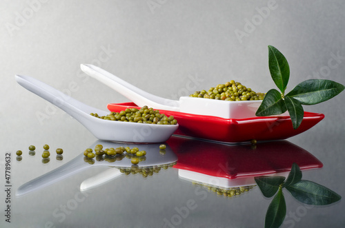 Photo: Mung beans in a ceramic bowl Mung beans in a ceramic bowl