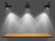 Illustration: Empty shelf illuminated by spotlights Empty shelf illuminated by spotlights