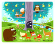 Animals and tree.