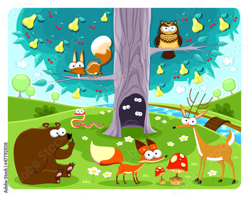 Vector: Animals and tree. Animals and tree.