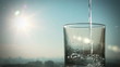 conceptual footage of pouring water against blurred city