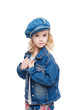 Little calm girl in jeans portrait