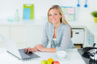 Photo: hausfrau mit computer in der küche hausfrau mit computer in der küche