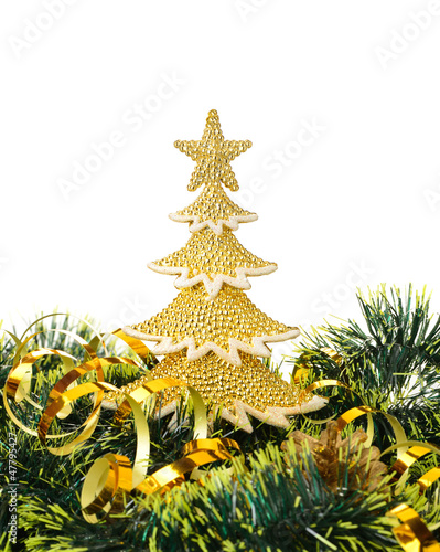 Photo: gold decorated Christmas trees and holiday object gold decorated Christmas trees and holiday object