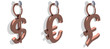 3D Dollar euro pound labels