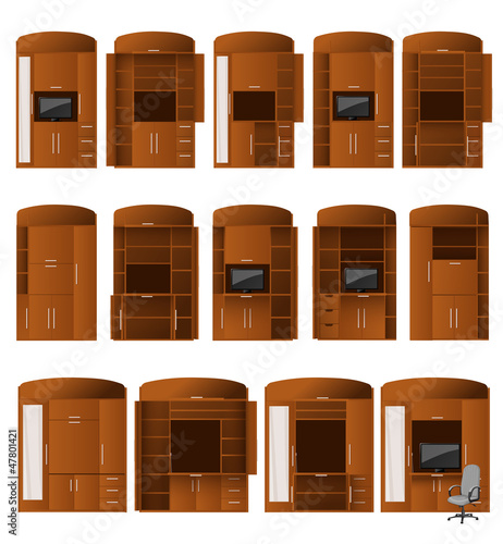 Vector: Collection of cabinet bureaus of different configurations Collection of cabinet bureaus of different configurations