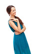 Woman in blue dress