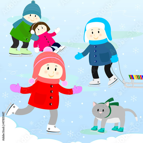 Vector: children on a skating rink children on a skating rink