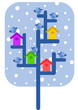 Vector: Winter time - sparrows and colourful bird feeders on the tree. Winter time - sparrows and colourful bird feeders on the tree.
